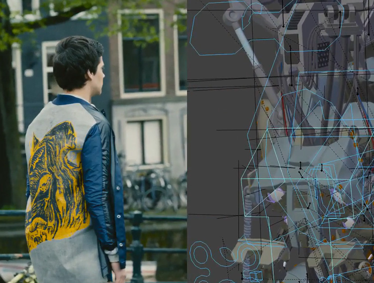 Blender screen overlaying a 3D wireframe onto live-action footage