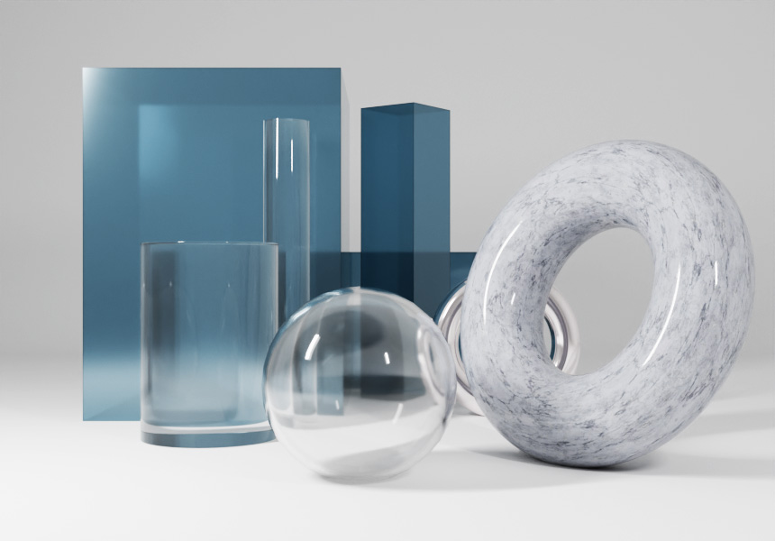 Blender artwork image made of a blue glass and marble object