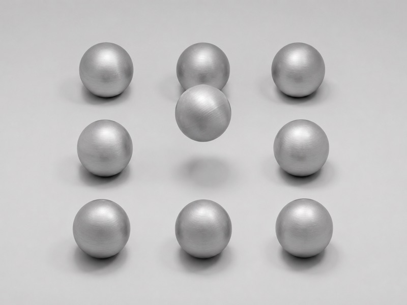 Still-life 3DCG with silver spheres arranged in a regular 3×3 grid