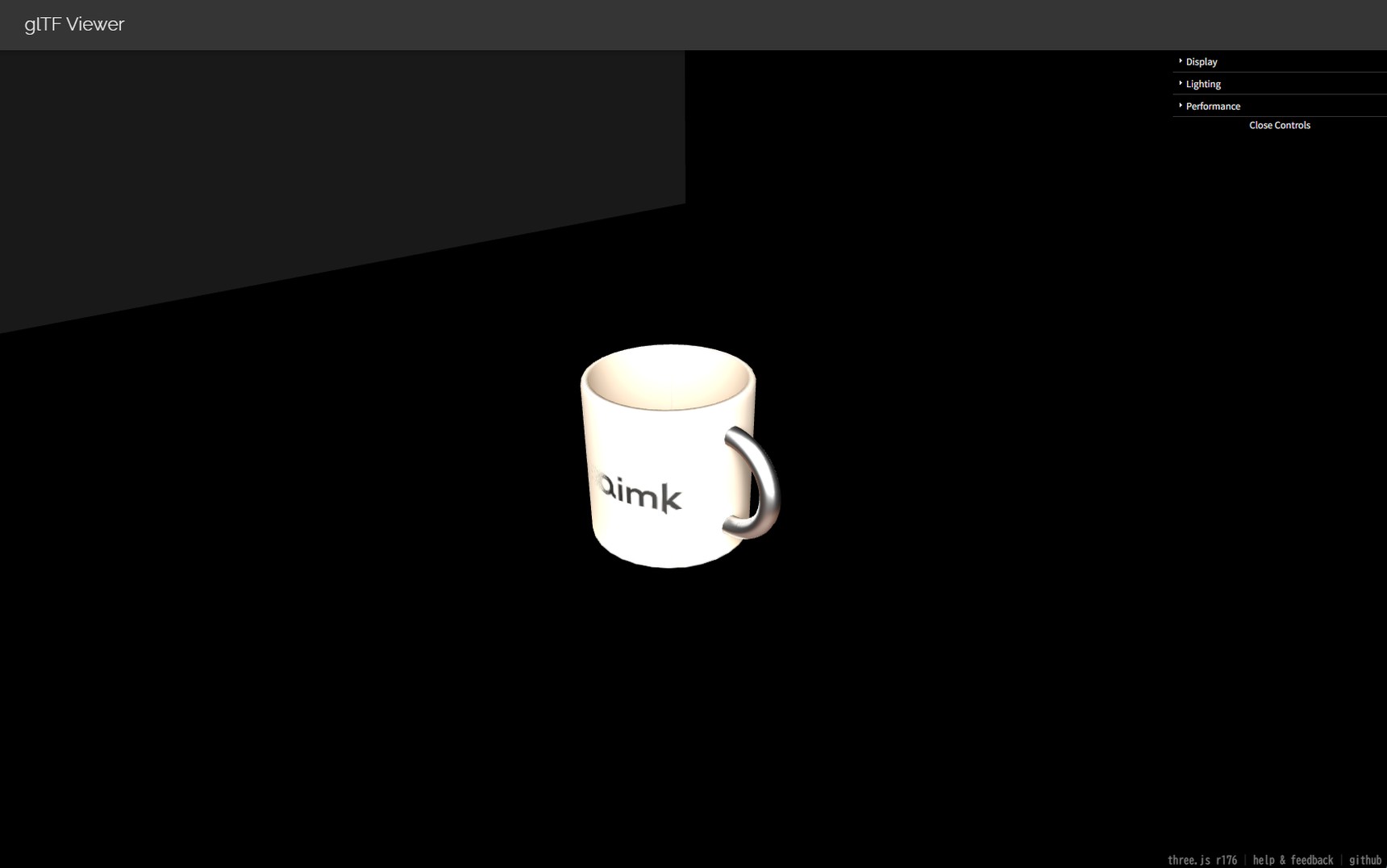 Exported as a material that ignores lighting, the cup stays bright with the viewer's lighting off